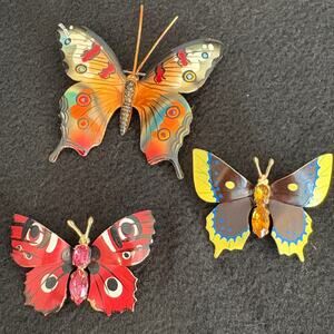 3 Vintage Butterfly Brooch Enamel Gold Tone Pin Marked Korea